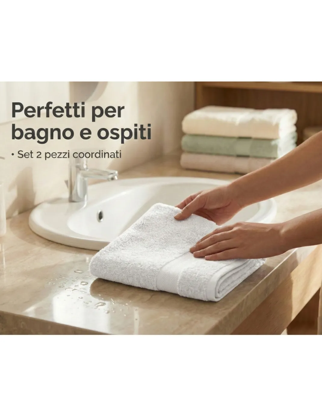 Coppia Asciugamani Viso e Ospite Grisaglia - Spugna 100% Cotone 450 g/m² Made in Italy