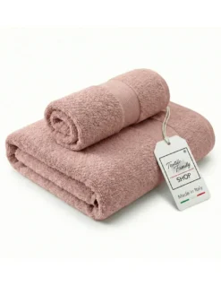 Coppia Asciugamani Viso e Ospite Cipria - Spugna 100% Cotone 450 g/m² Made in Italy