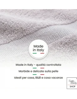 Coppia Asciugamani Viso e Ospite Acciaio - Spugna 100% Cotone 450 g/m² Made in Italy
