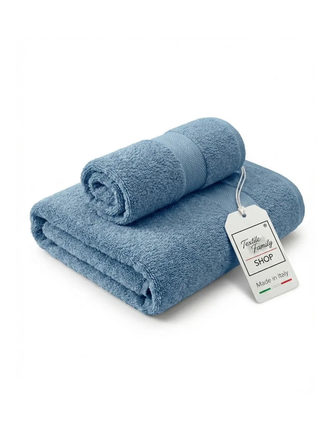Coppia Asciugamani Viso e Ospite Acciaio - Spugna 100% Cotone 450 g/m² Made in Italy