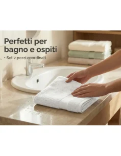 Coppia Asciugamani Viso e Ospite Avorio - Spugna 100% Cotone 450 g/m² Made in Italy