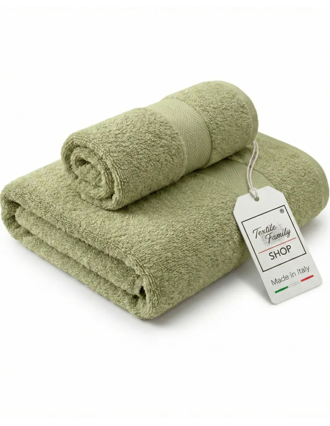 Coppia Asciugamani Viso e Ospite Oliva - Spugna 100% Cotone 450 g/m² Made in Italy