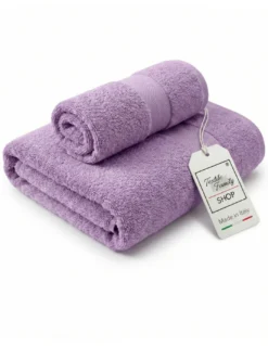 Coppia Asciugamani Viso e Ospite Lilla - Spugna 100% Cotone 450 g/m² Made in Italy