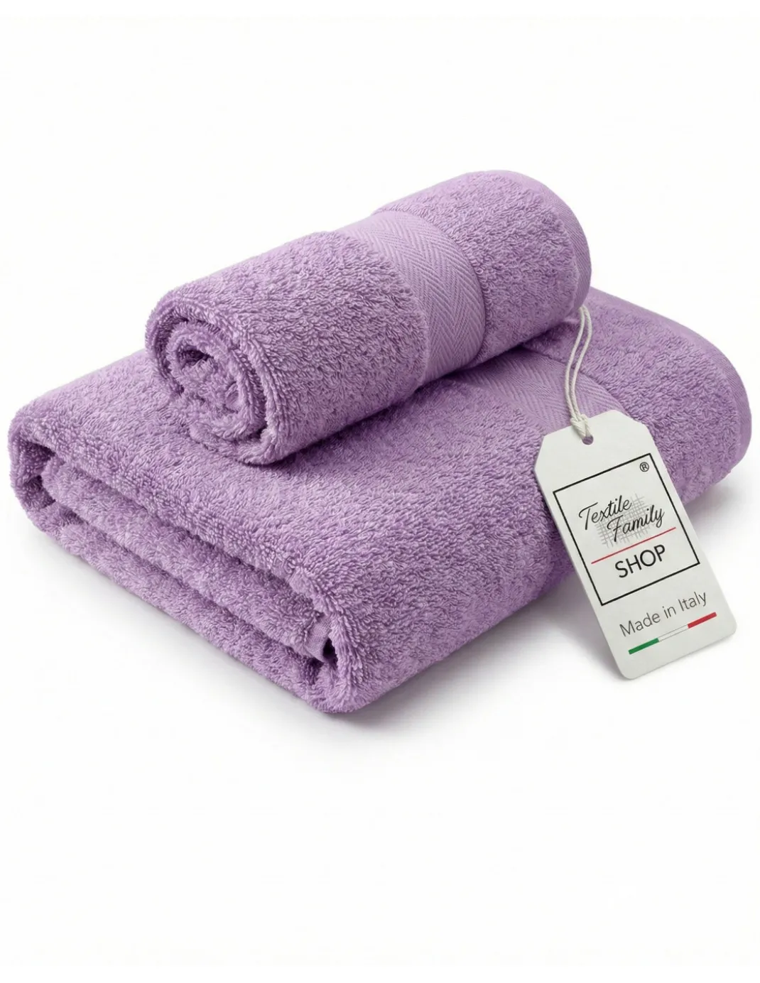 Coppia Asciugamani Viso e Ospite Lilla - Spugna 100% Cotone 450 g/m² Made in Italy