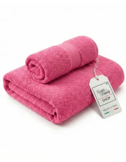 Coppia Asciugamani Viso e Ospite Fuxia - Spugna 100% Cotone 450 g/m² Made in Italy