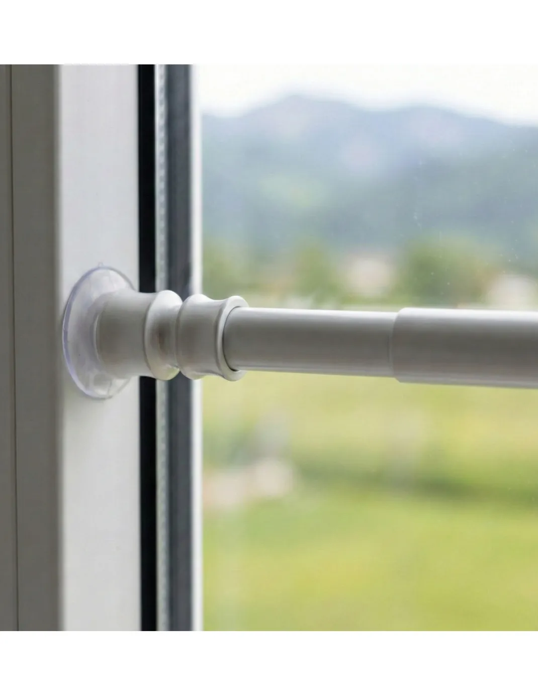 Coppia astine a pressione per tenda a vetro bianco Tex, regolabili con ventose, Ø7/8 mm, 4 misure, Made in Italy