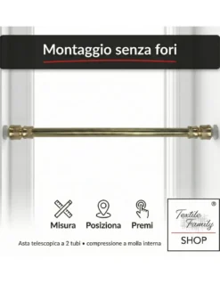 Coppia astine a pressione per tenda a vetro Ottone lucido oro Tex, regolabili con ventose, Ø7/8 mm, 4 misure, Made in Italy