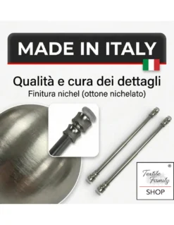 Coppia astine a pressione per tenda a vetro in ottone nichelato argento Tex, regolabili con ventose, Ø7/8 mm, Made in Italy