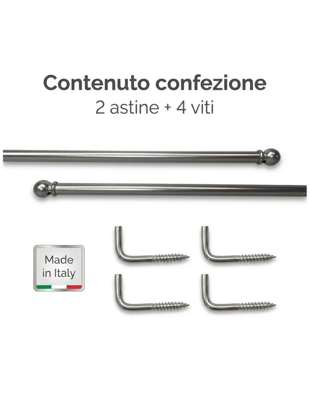 Coppia Astine Tex per Tenda a Vetro Ø7 mm in Ottone Nichelato Argento Opaco, Estensibili, con Viti, Made in Italy