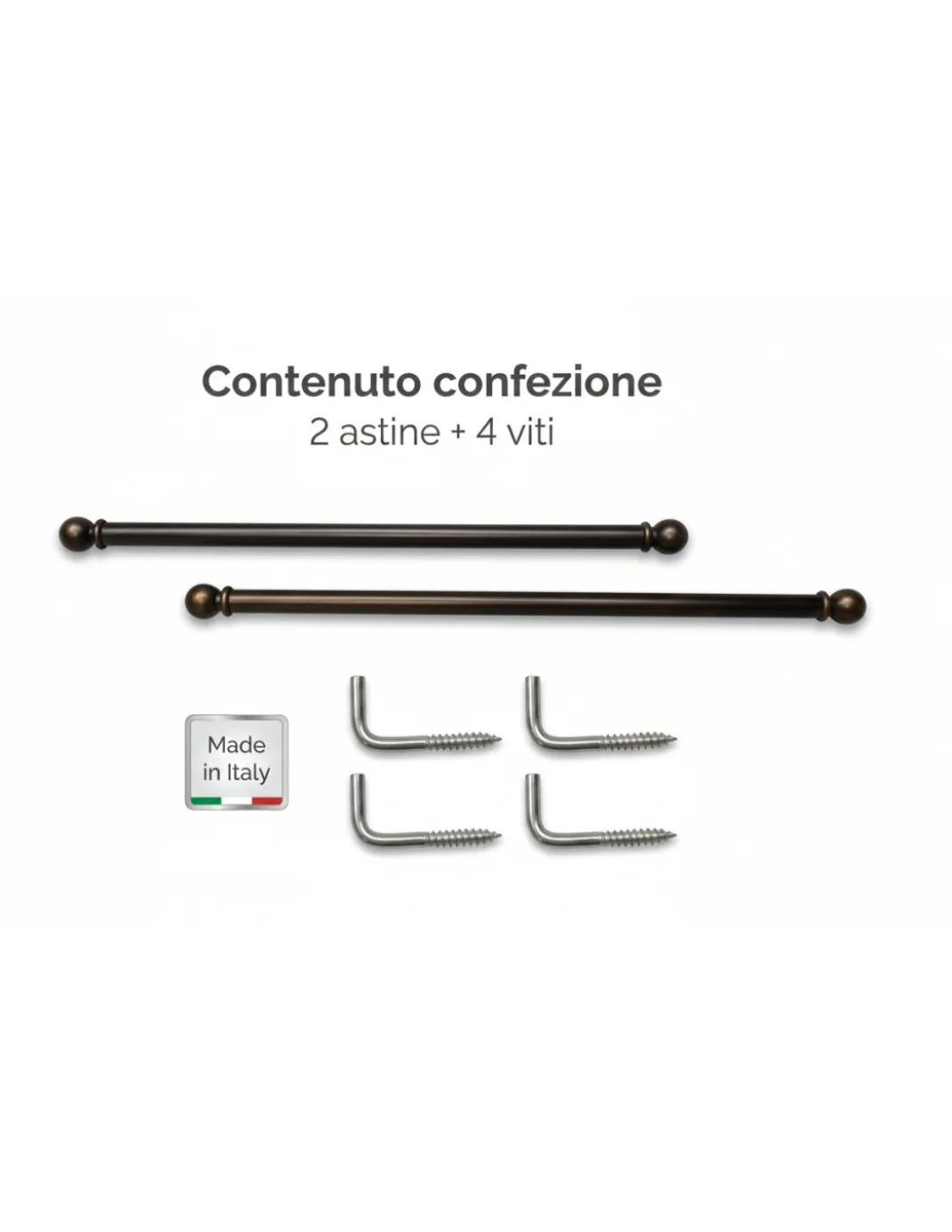 Coppia Astine Tex per Tenda a Vetro Ø7 mm in Ottone Bronzato Satinato, Estensibili, con Viti, Made in Italy
