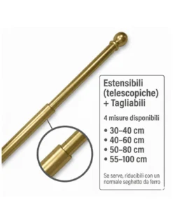 Coppia Astine Tex per Tenda a Vetro Ø7 mm in Ottone Lucido, Estensibili, con Viti, Made in Italy