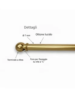 Coppia Astine Tex per Tenda a Vetro Ø7 mm in Ottone Lucido, Estensibili, con Viti, Made in Italy
