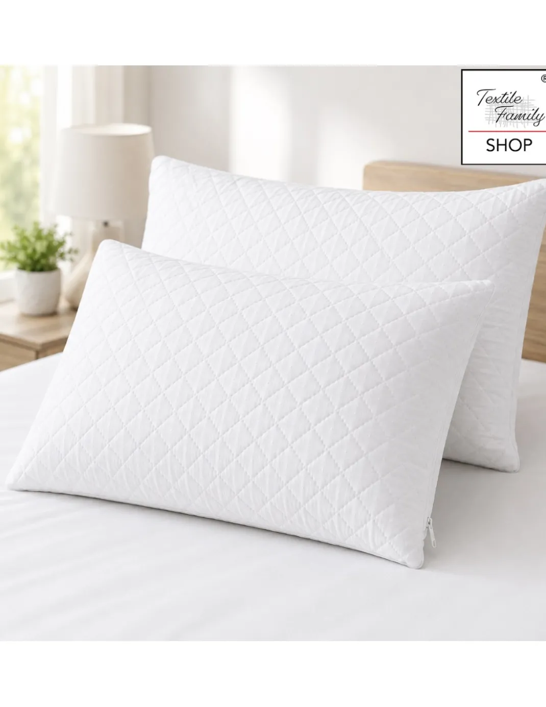 Coppia Copriguanciali Trapuntati 50x80 con Cerniera Zip, Federe Proteggi Cuscino Bianche