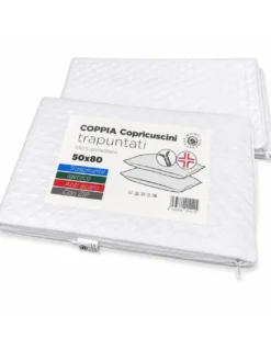 Coppia Copriguanciali Trapuntati 50x80 con Cerniera Zip, Federe Proteggi Cuscino Bianche