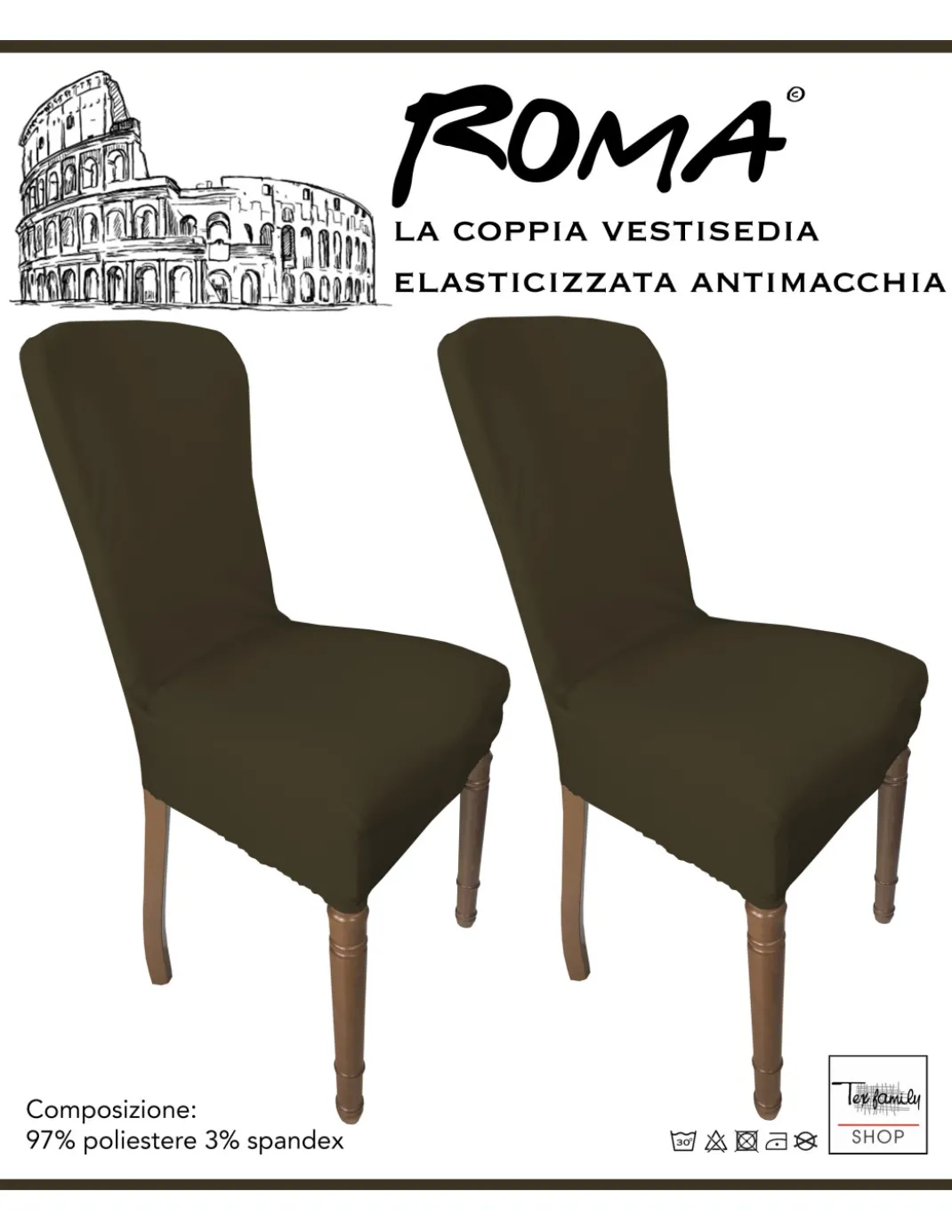 COPPIA coprisedia ELASTICIZZATO ROMA antimacchia in TINTA UNITA MARRONE
