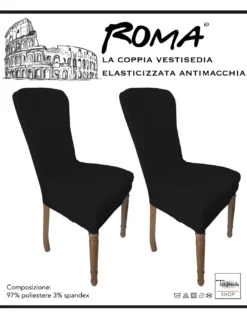 COPPIA coprisedia ELASTICIZZATO ROMA antimacchia in TINTA UNITA NERO