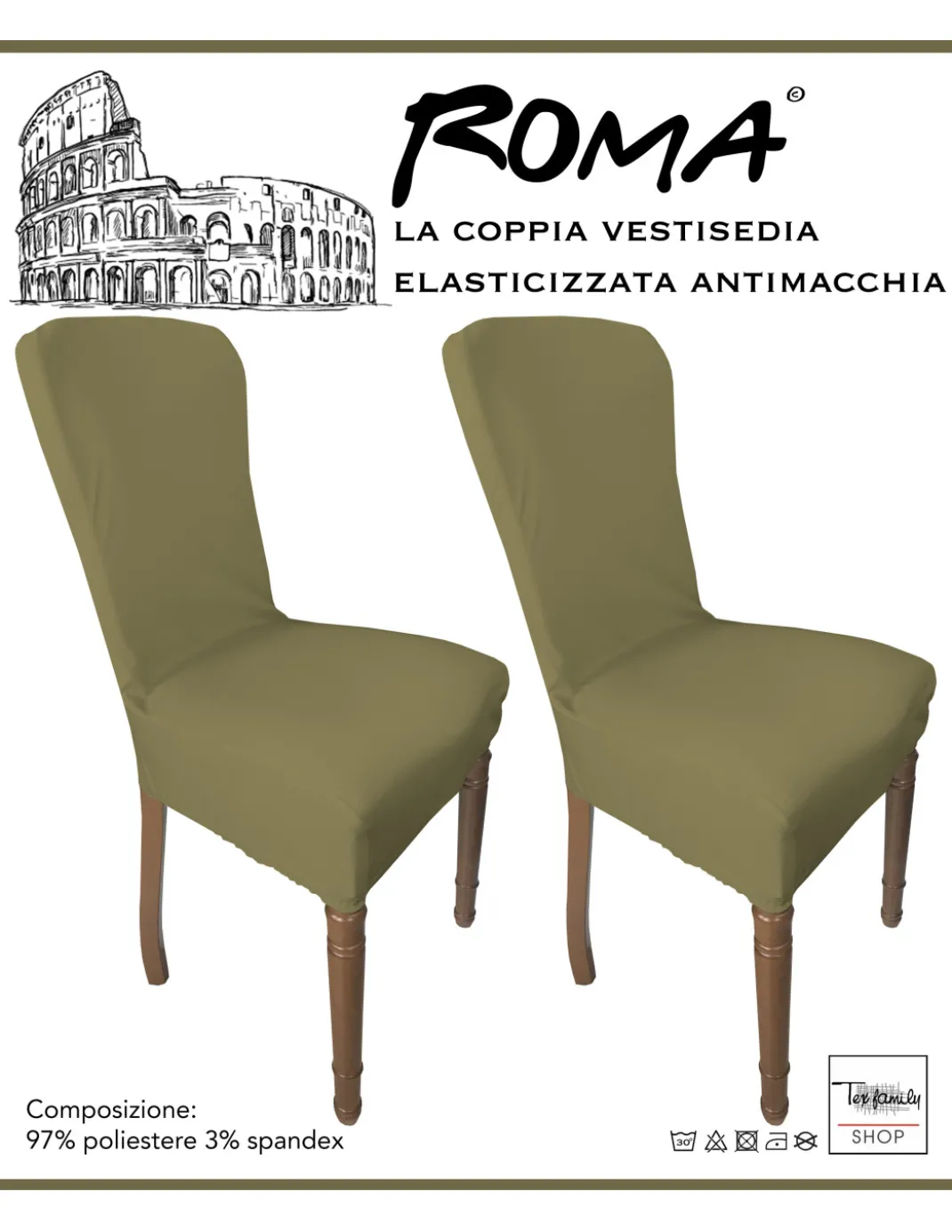 COPPIA coprisedia ELASTICIZZATO ROMA antimacchia in TINTA UNITA BEIGE TORTORA