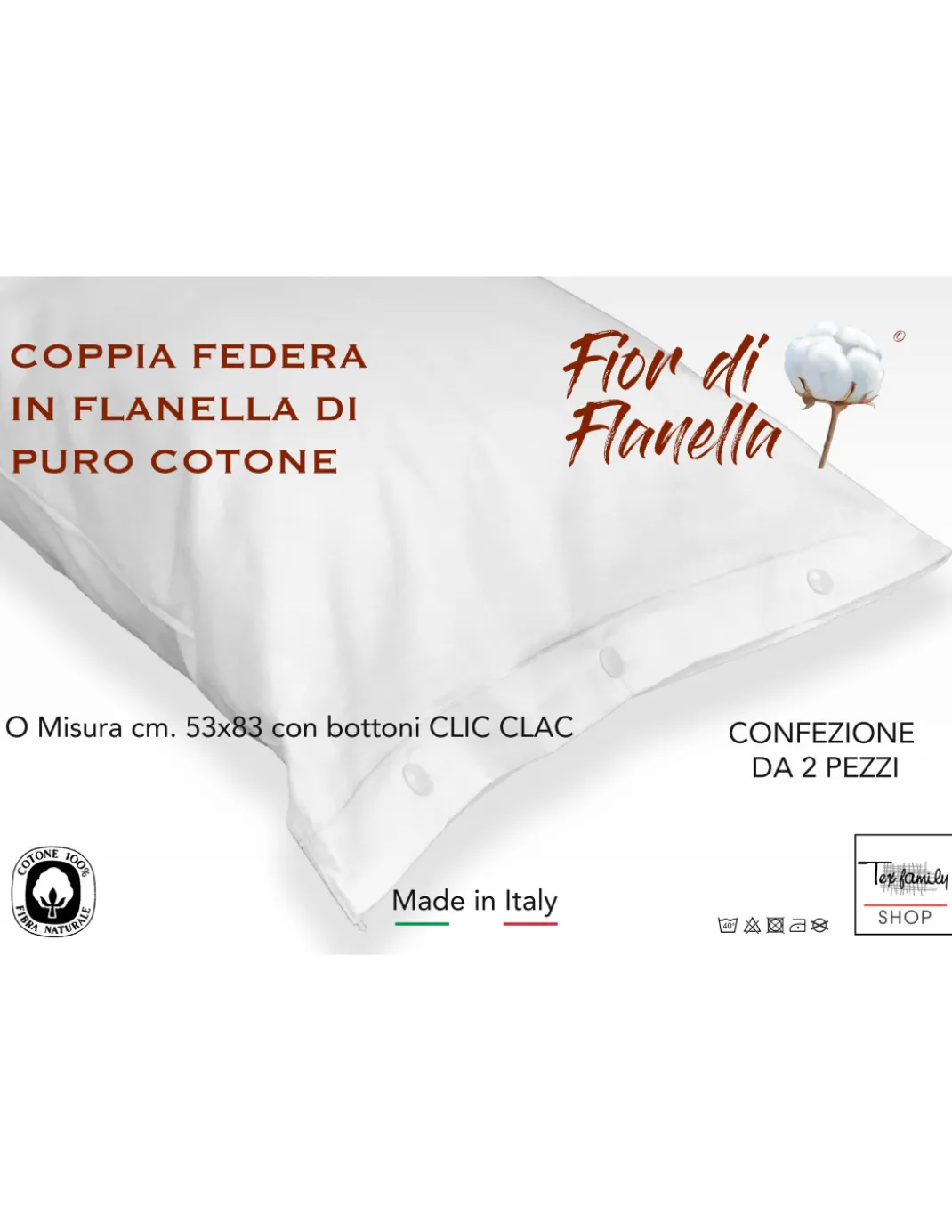 COPPIA FEDERA PER GUANCIALE IN FLANELLA BLUETTE Fior di Flanella ©