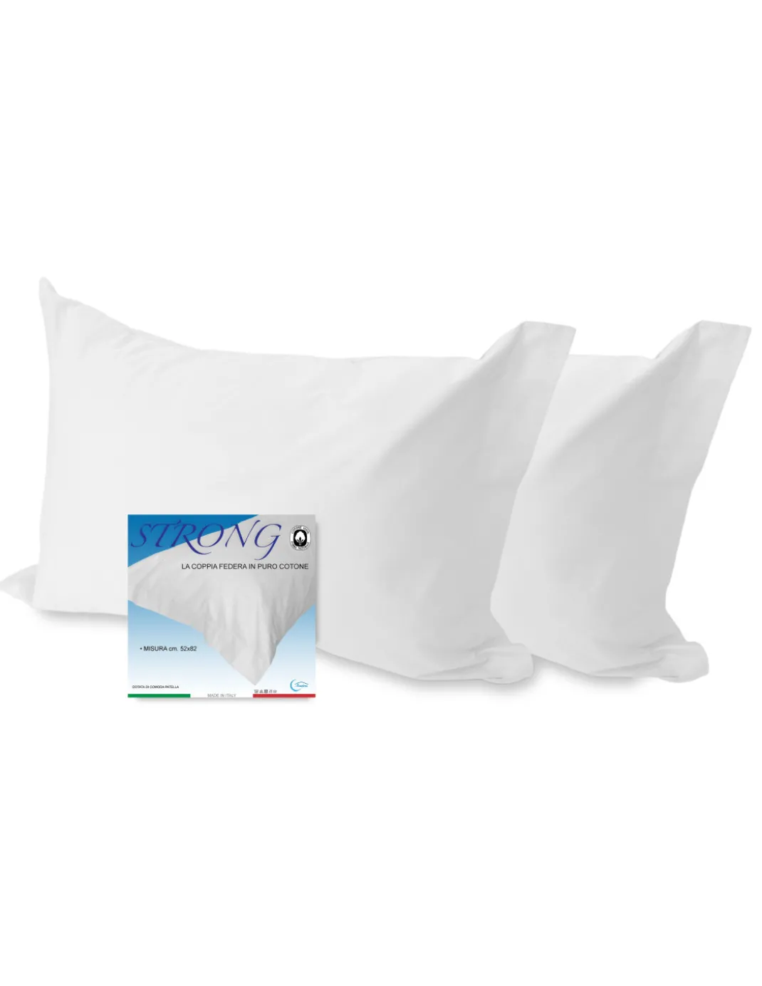 COPPIA federa per GUANCIALE STRONG tinta unita BIANCO cm. 52X82 made in Italiy