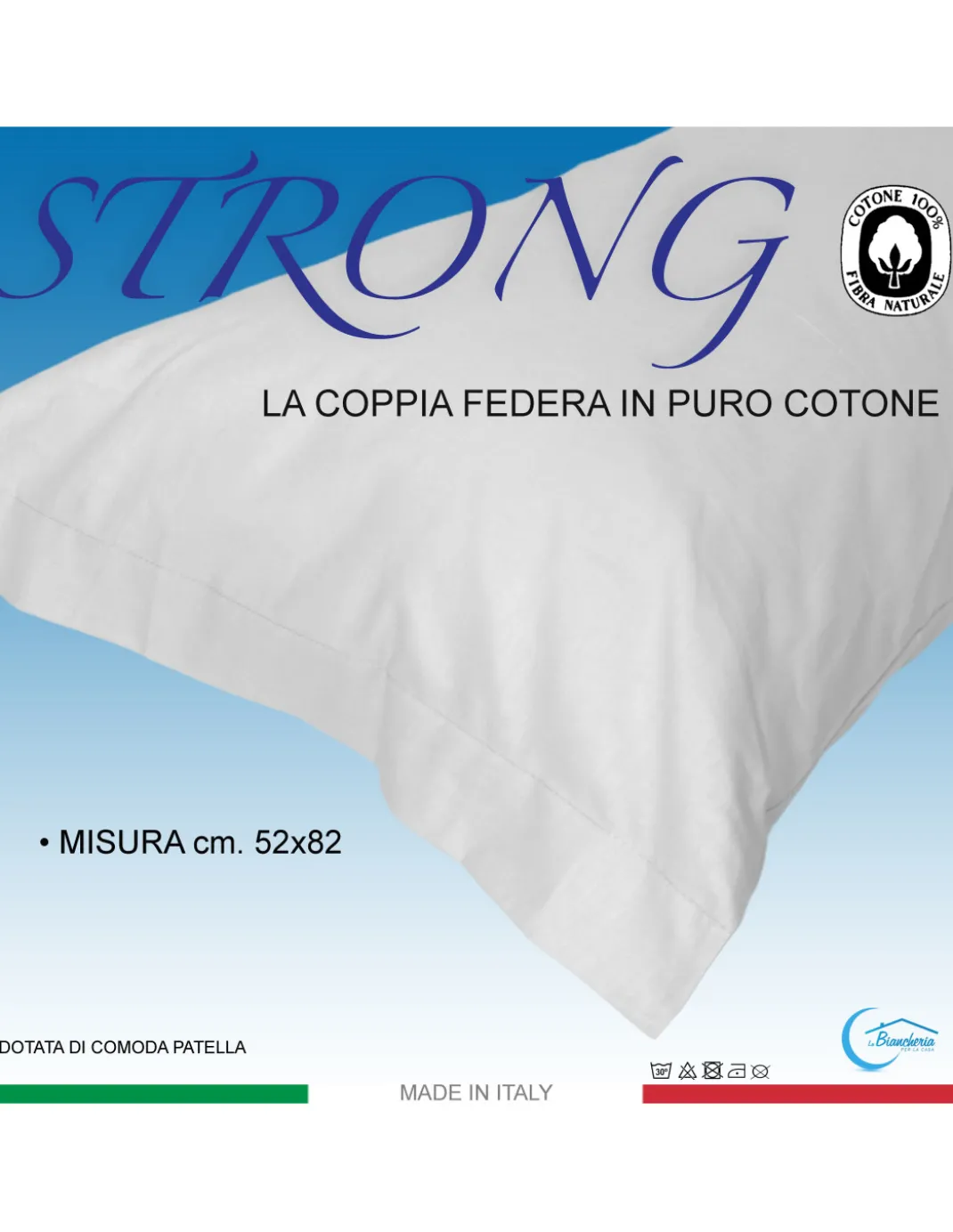 COPPIA federa per GUANCIALE STRONG tinta unita BLUETTE cm. 52X82