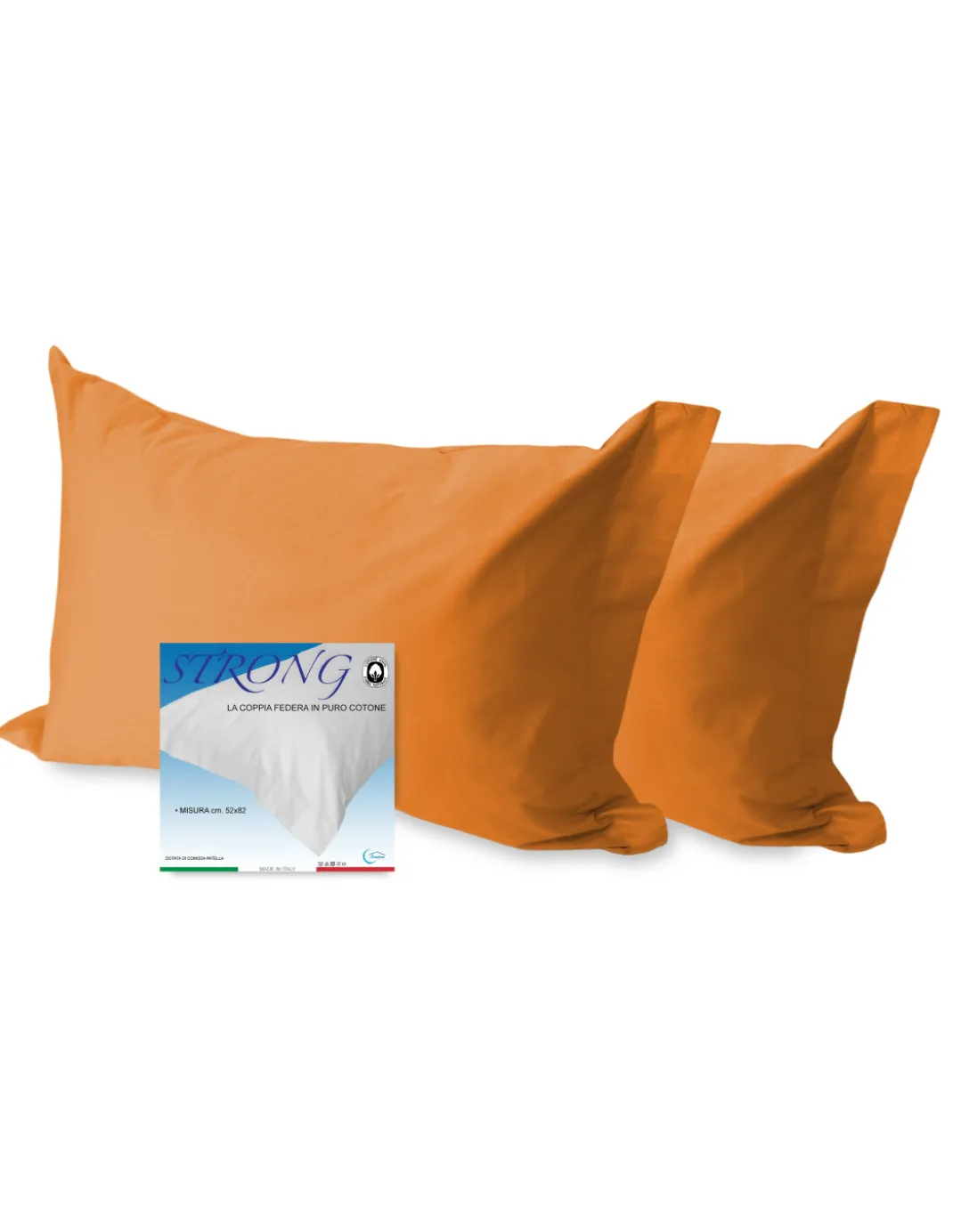 COPPIA federa per GUANCIALE STRONG tinta unita ARANCIO cm. 52X82