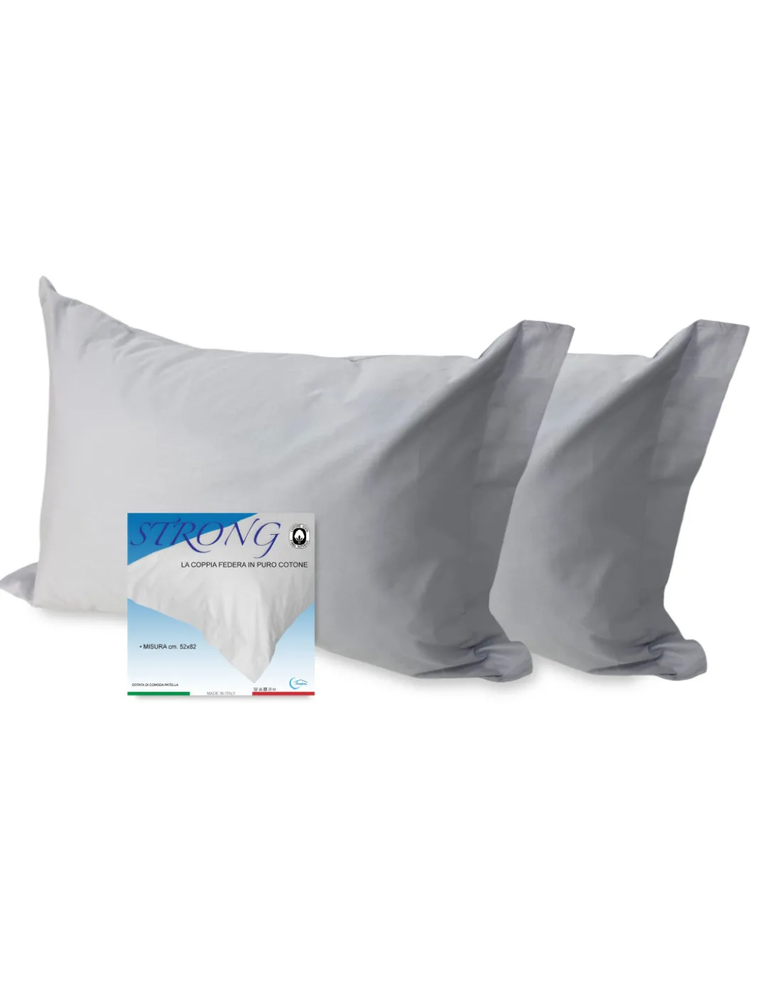 COPPIA federa per GUANCIALE STRONG tinta unita GRIGIO cm. 52X82
