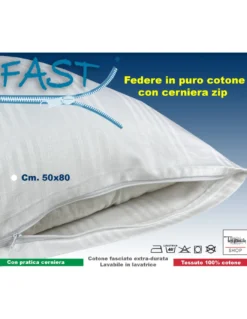 Coppia Federe Copricuscino FAST in Cotone con Zip β Protezione e Comfort 50x80 cm