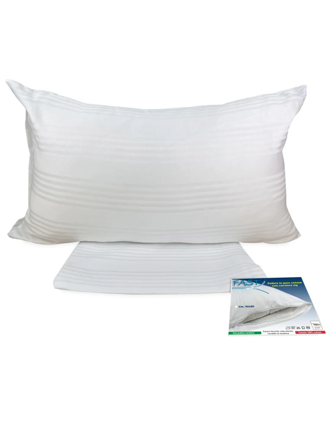 Coppia Federe Copricuscino FAST in Cotone con Zip β Protezione e Comfort 50x80 cm