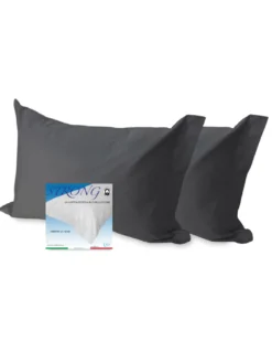 Coppia Federe Guanciale Strong Tinta Unita Grigio Piombo, 100% Cotone, Lavabile, Made in Italy, 52x82 cm