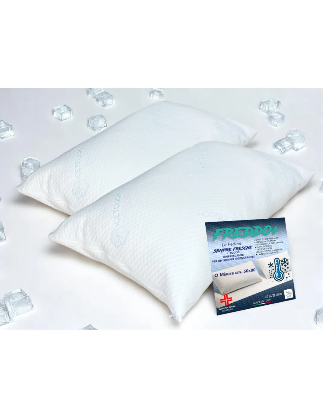 Coppia Federe Rinfrescanti Ice-Touch – Termoregolanti Traspiranti 50x80 cm – Made in Italy
