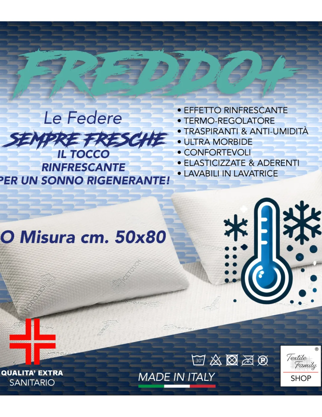 Coppia Federe Rinfrescanti Ice-Touch – Termoregolanti Traspiranti 50x80 cm – Made in Italy