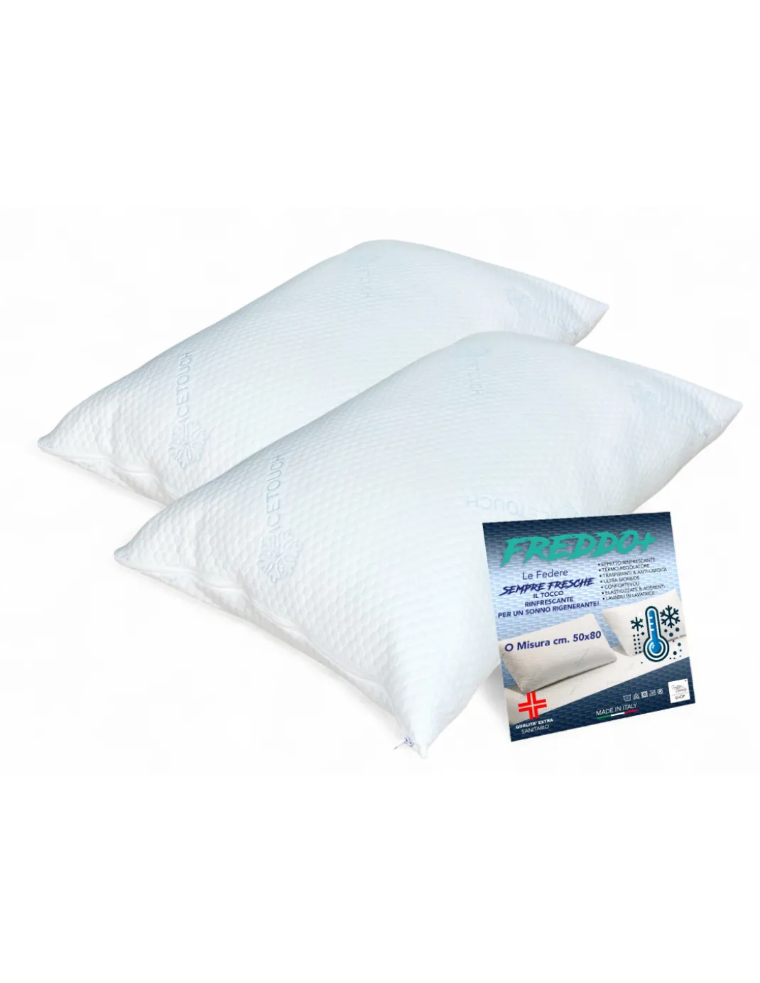 Coppia Federe Rinfrescanti Ice-Touch – Termoregolanti Traspiranti 50x80 cm – Made in Italy