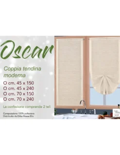 Coppia Tenda Vetro Oscar Beige – Moderna Semitrasparente in Poliestere Rigato – 2 Teli Eleganti, Lavabile, Pronta all'Uso