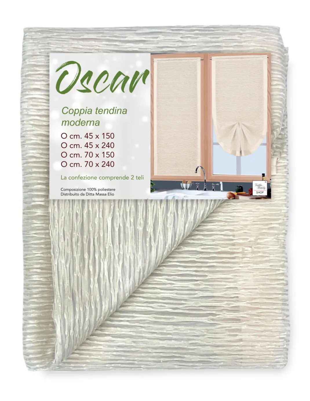 Coppia Tenda Vetro Oscar Beige – Moderna Semitrasparente in Poliestere Rigato – 2 Teli Eleganti, Lavabile, Pronta all'Uso