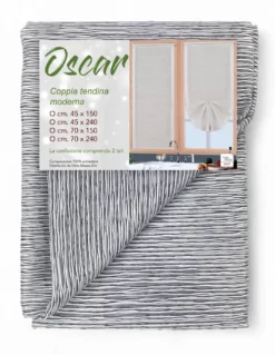 Coppia Tenda Vetro Oscar Grigio – Moderna Semitrasparente in Poliestere Rigato – 2 Teli Eleganti, Lavabile, Pronta all'Uso