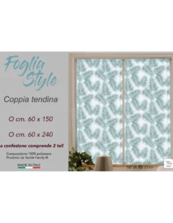 Coppia TENDINA a vetro FOGLIA STYLE BLU larga cm. 60 da Finestra e da Porta