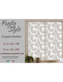 Coppia TENDINA a vetro FOGLIA STYLE BEIGE larga cm. 60 da Finestra e da Porta