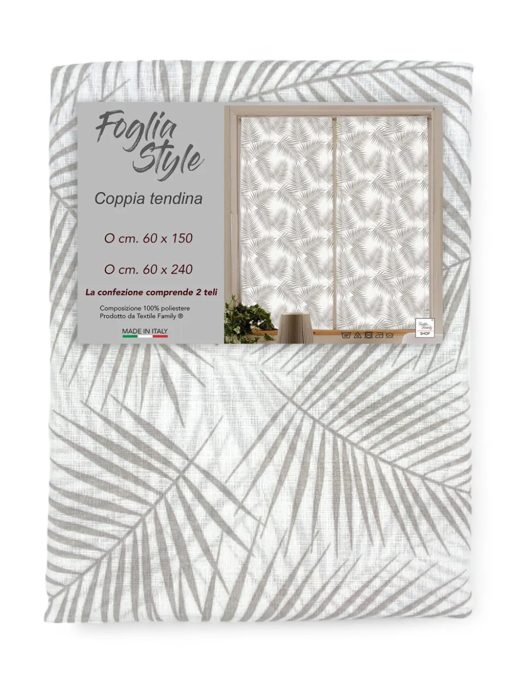 Coppia TENDINA a vetro FOGLIA STYLE BEIGE larga cm. 60 da Finestra e da Porta