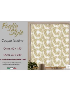 Coppia TENDINA a vetro FOGLIA STYLE OCRA larga cm. 60 da Finestra e da Porta