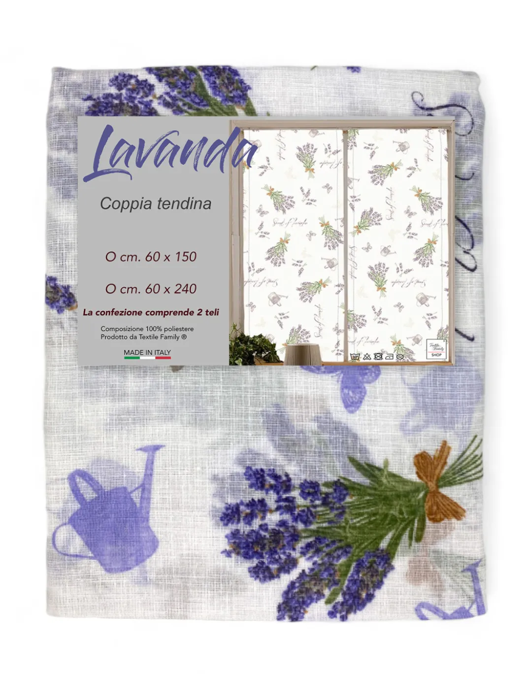 Coppia TENDINA a vetro LAVANDA larga cm. 60 da Finestra e da Porta