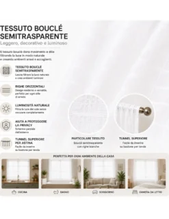 Coppia Tendina Bouclé Vetro Messico Bianca 2 Teli
