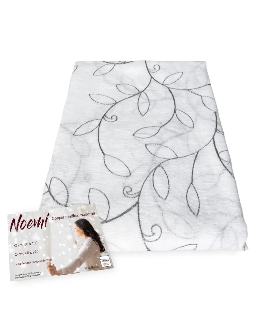 COPPIA tendina NOEMI ricamo MODERNO FOGLIA grigio