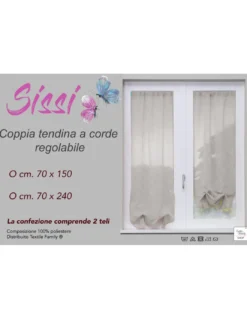 COPPIA tendina SISSI a VETRO MODERNA larga cm 70 Regolabile a Cordine BEIGE