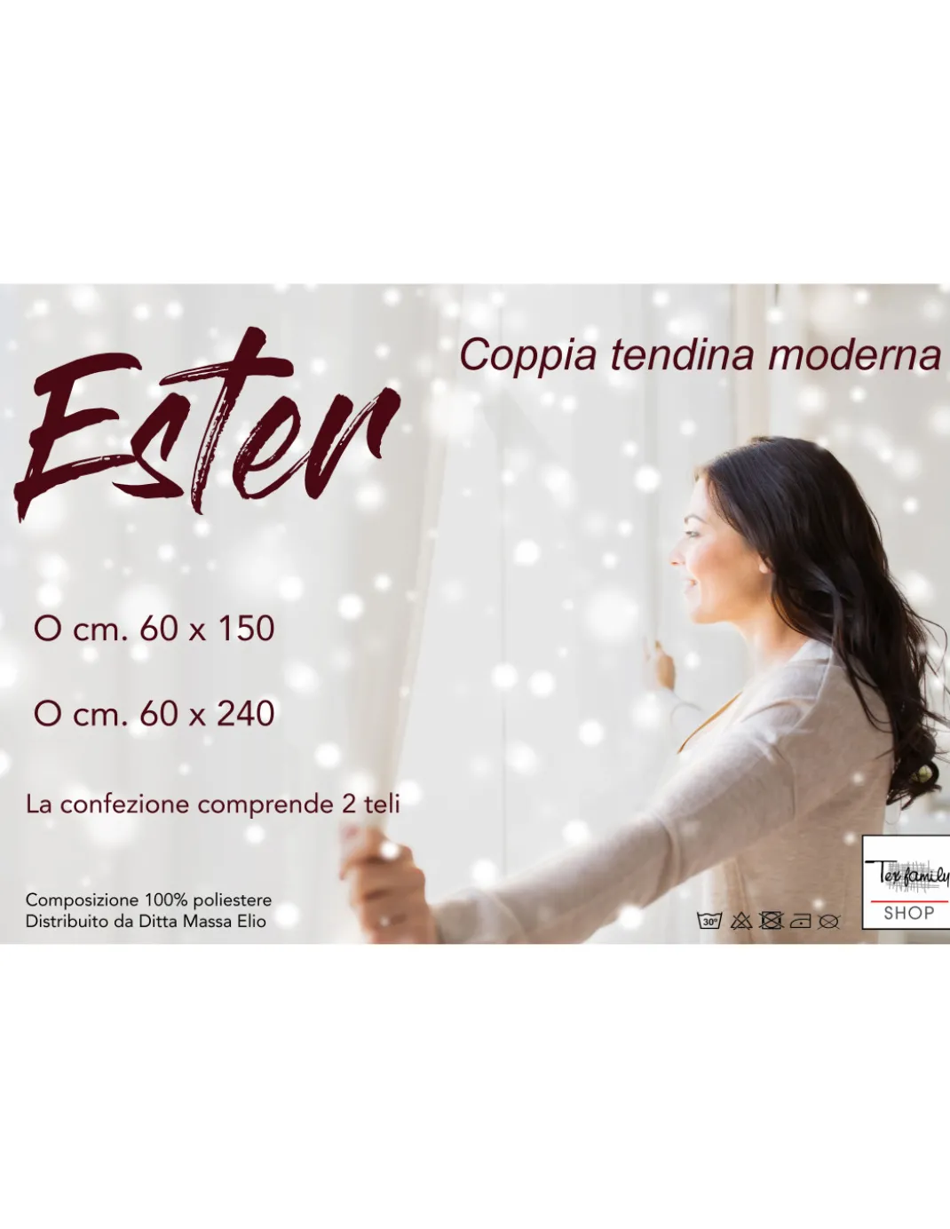 COPPIA TENDINA VETRO ESTER BEIGE larga Cm. 60