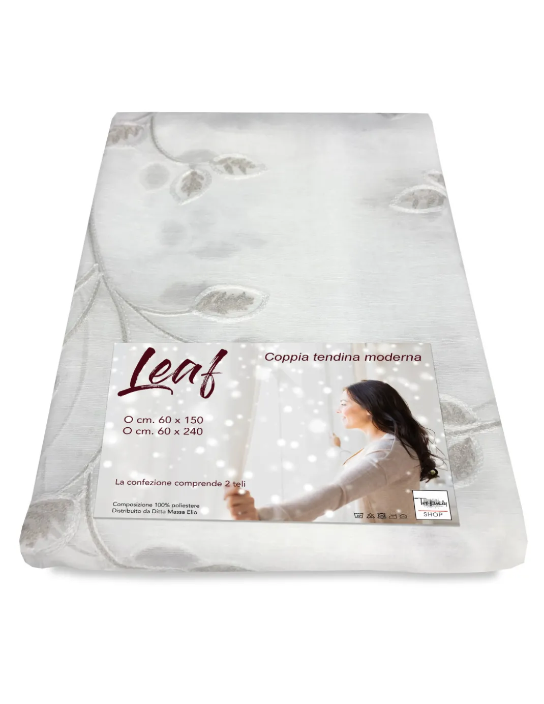 COPPIA tendina VETRO LEAF ricamata BEIGE