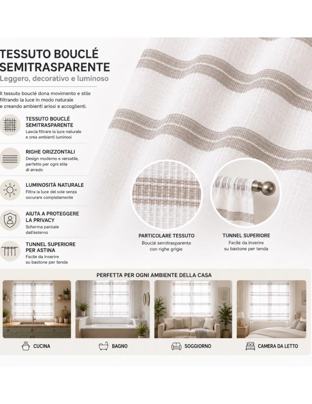 Coppia Tendina Vetro Messico Beige Tortora 2 Teli