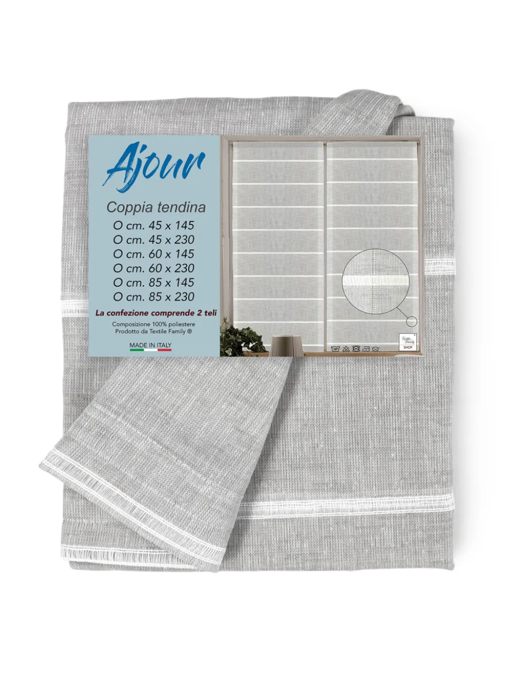 COPPIA tendina VETRO MODERNA larga 45 o 60 o 85 Ajour Grigio