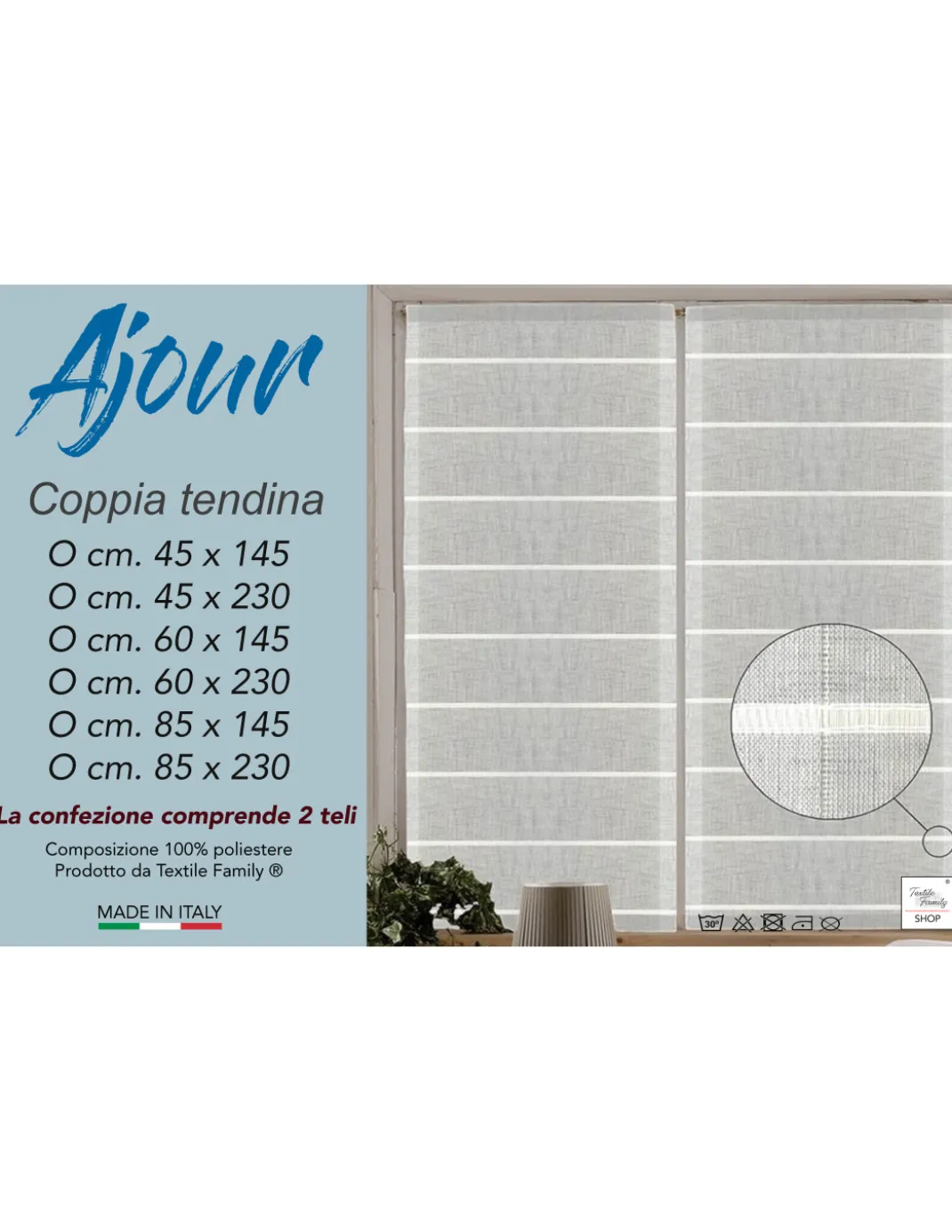 COPPIA tendina VETRO MODERNA larga 45 o 60 o 85 Ajour Grigio