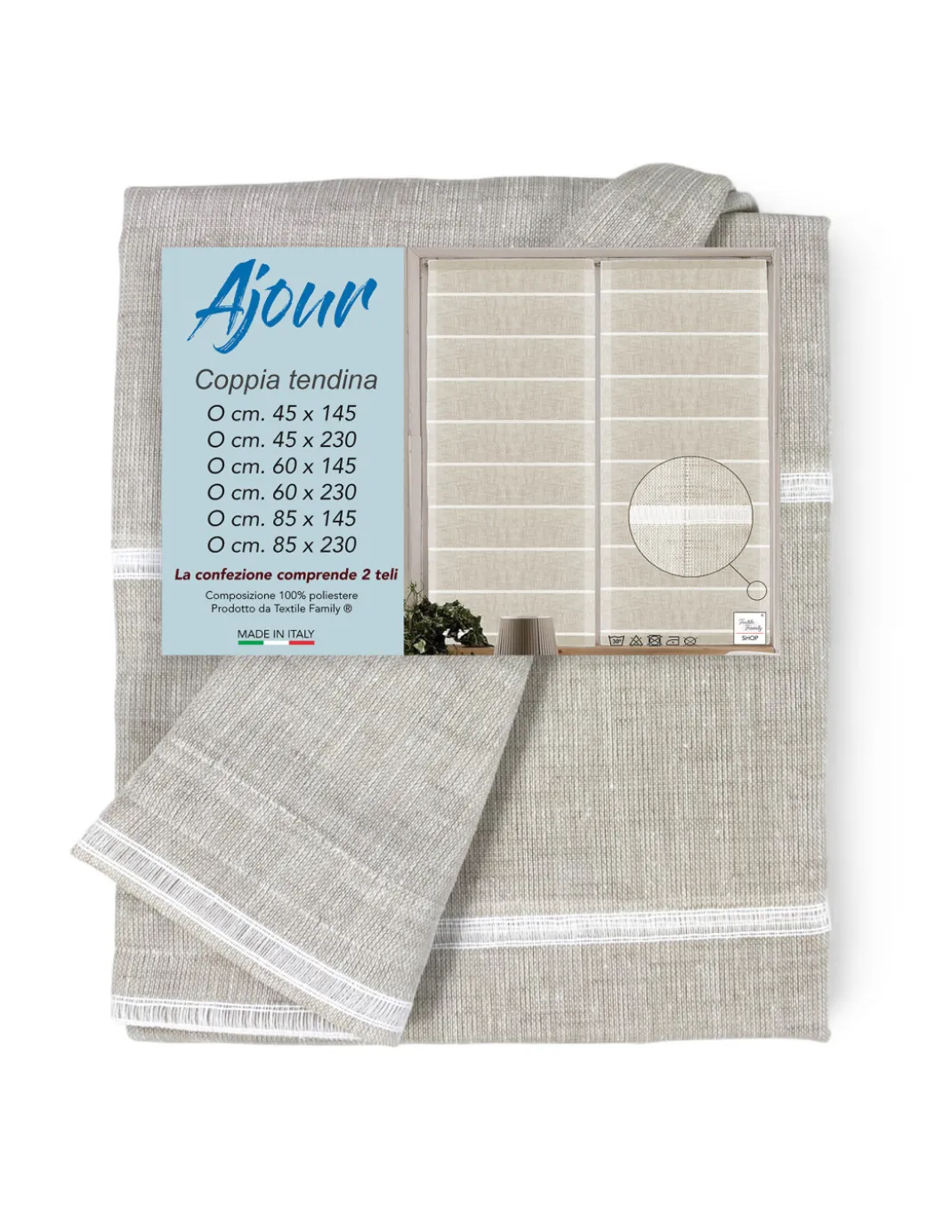 COPPIA tendina VETRO MODERNA larga 45 o 60 o 85 Ajour Beige