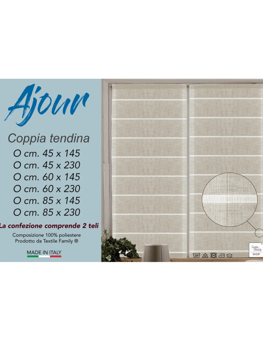 COPPIA tendina VETRO MODERNA larga 45 o 60 o 85 Ajour Beige